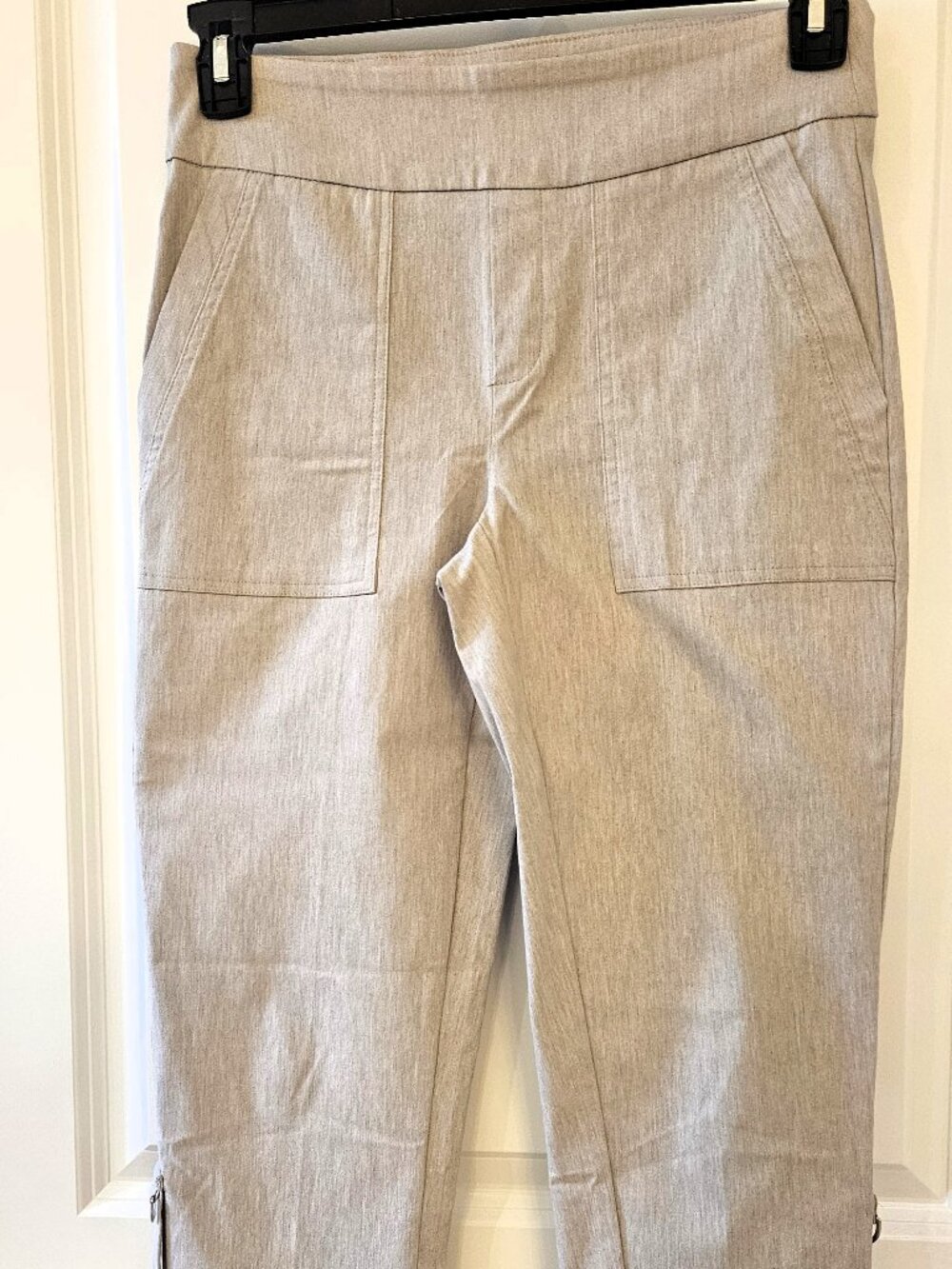 Bella Rose Women's Cropped Capri Pants Taupe Stretch Cargo Size S